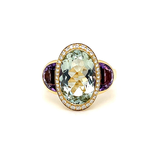 18ct Yellow Gold Amethyst and Diamond Ring
