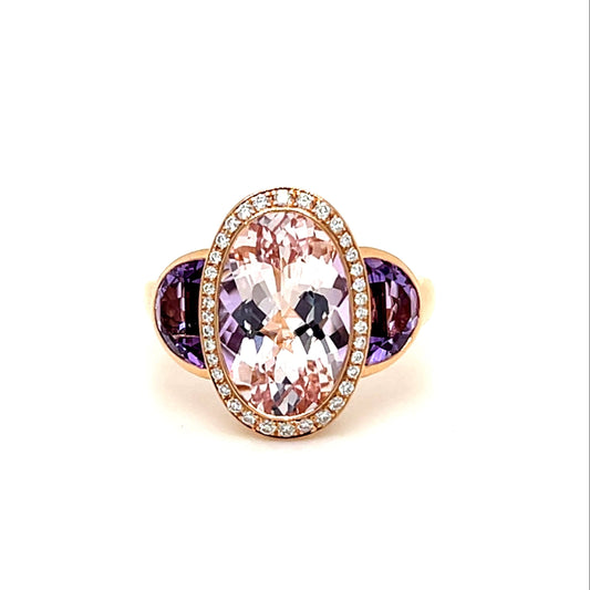 18ct Rose Gold Morganite, Amethyst and Diamond